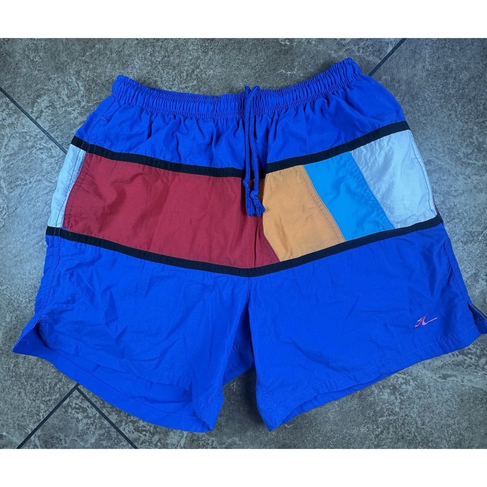 Vintage Color Block Hobie Mens Swimsuit 90s Swim Shorts Blue Multicolor Medium